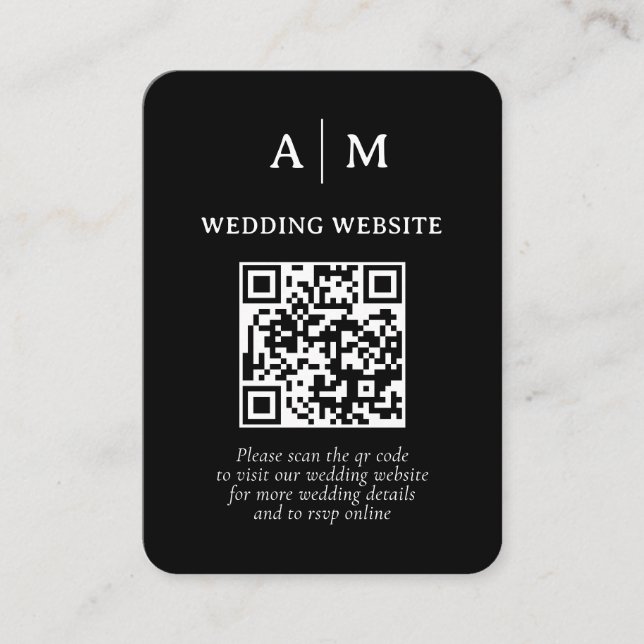 Schwarz-Weiß-QR-Code-Hochzeit Begleitkarte (Vorderseite)