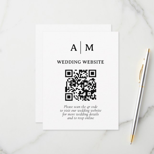 Schwarz-Weiß-QR-Code-Hochzeit RSVP Karte (Vorderseite/Rückseite Beispiel)