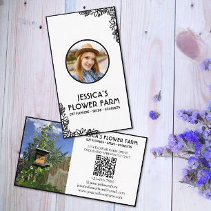 Schwarz-Weiß-QR-Code Professional 2 Foto Floral Visitenkarte