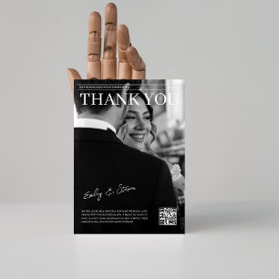 Schwarz-Weiß-QR-Codeliste für Hochzeiten Dankeskarte