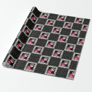 Schwarz-Weiß-Quadrat mit rosa Katzenpaaren Geschenkpapier