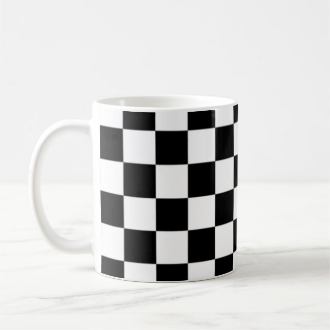 Schwarz-Weiß-Quadrat-Muster Kaffeetasse (Links)