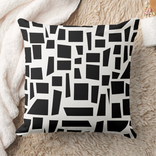 Schwarz & Weiß Quadrat & Rechteck Muster Art Kissen (Decke)