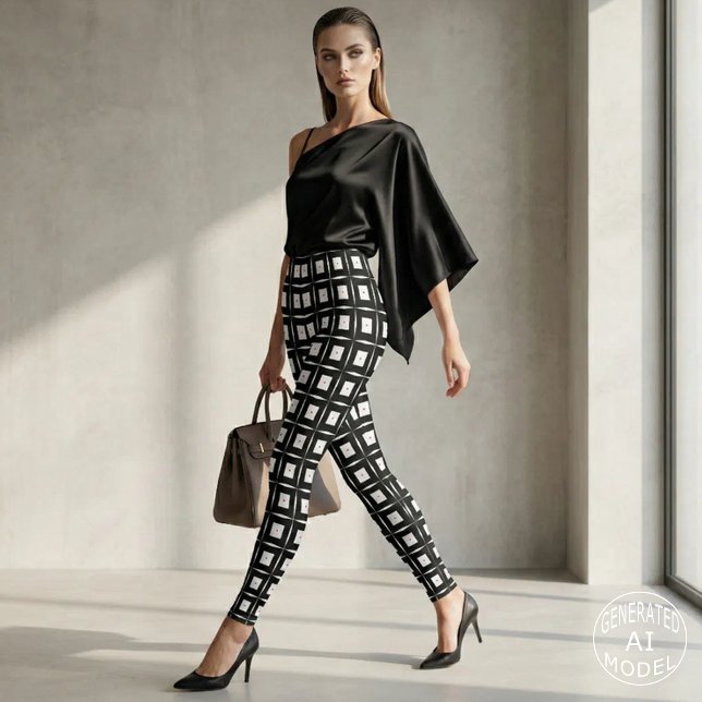 Schwarz-Weiß-Quadrate Op Art Geometric Muster Leggings (Von Creator hochgeladen)