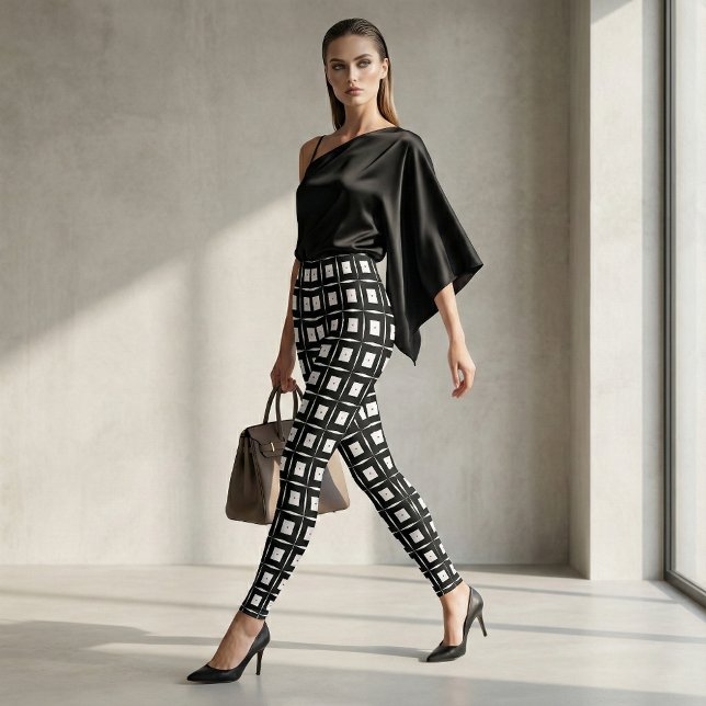 Schwarz-Weiß-Quadrate Op Art Geometric Muster Leggings (Von Creator hochgeladen)