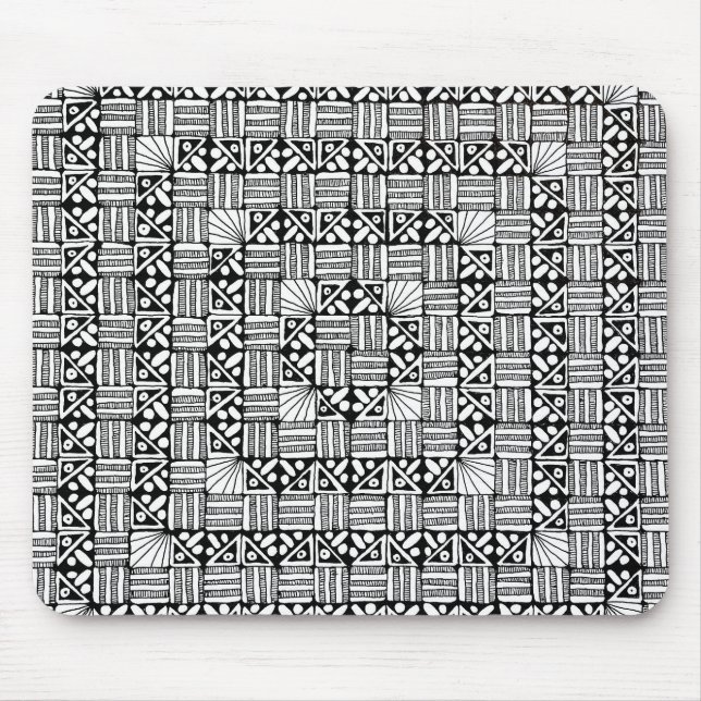 Schwarz-Weiß-Quadrate- und Streifenmuster-Design Mousepad (Vorne)