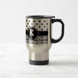 Schwarz Weiß Quatrefoil Monogramm Reisebecher