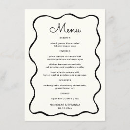 Schwarz-Weiß-Quirky-Wave-Hochzeit Menükarte
