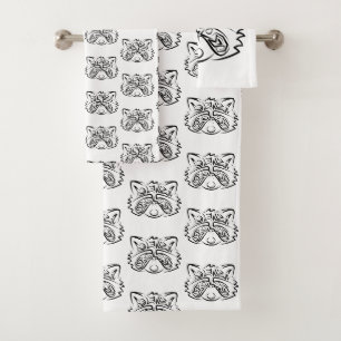 Schwarz-Weiß-Raccoon Badhandtuch Set