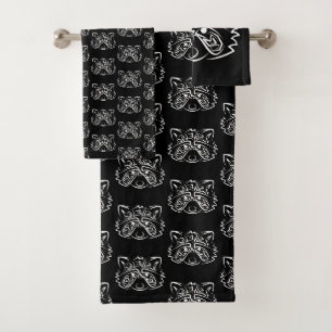 Schwarz-Weiß-Raccoon Badhandtuch Set