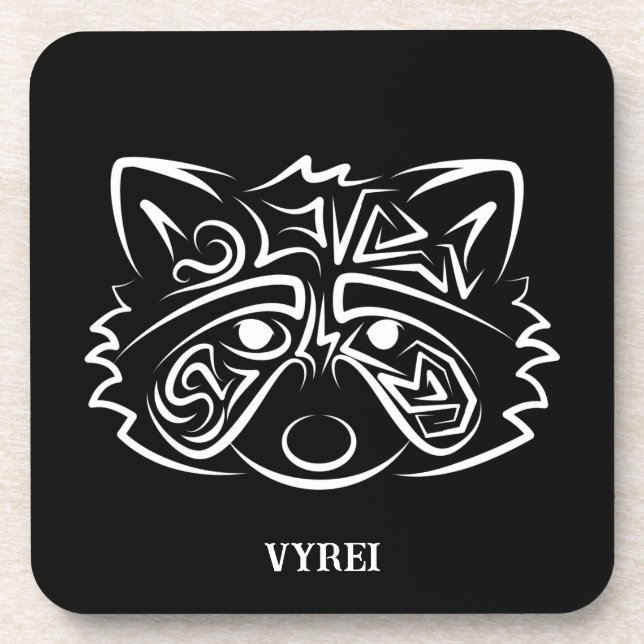 Schwarz-Weiß-Raccoon Getränkeuntersetzer (Vorderseite)