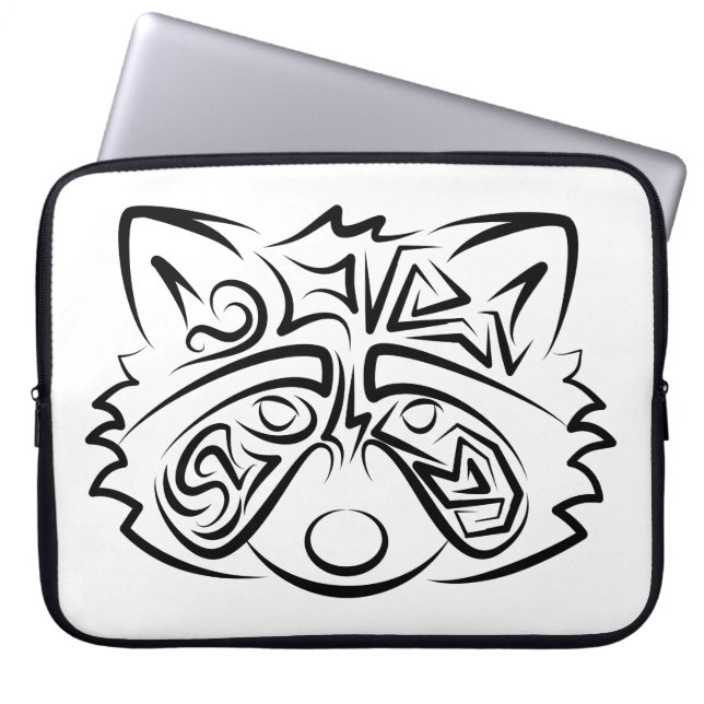 Schwarz-Weiß-Raccoon Laptopschutzhülle (Vorderseite)