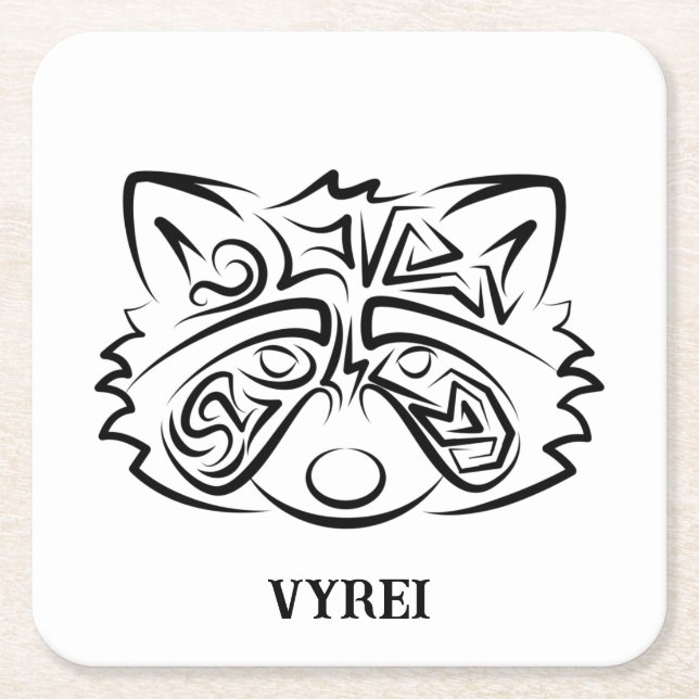 Schwarz-Weiß-Raccoon Rechteckiger Pappuntersetzer (Vorderseite)