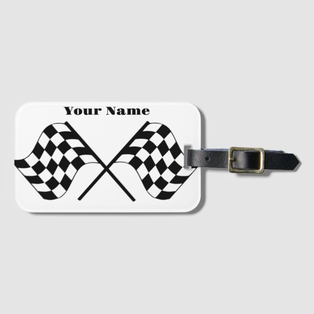 Schwarz-Weiß-Racing-Fahne Gepäckanhänger (Vorderseite (Horizontal))