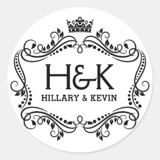 Schwarz-Weiß-Rahmen und Blumenrahmen Runder Aufkleber