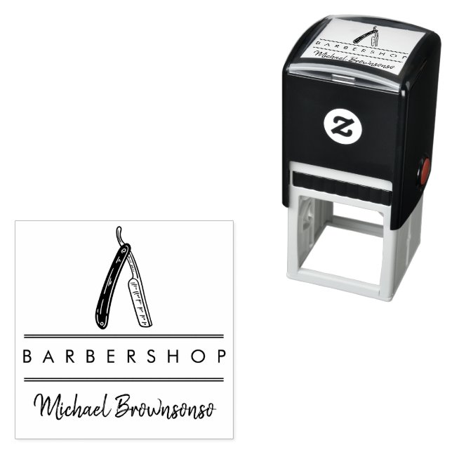 Schwarz-Weiß-Rasierer-Friseur Permastempel (Beispiel)