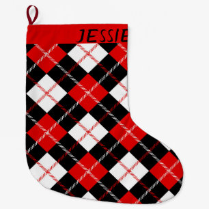Schwarz-Weiß-Raute Personalisiert Großer Weihnachtsstrumpf
