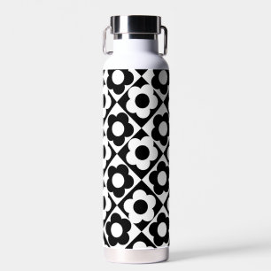 Schwarz-Weiß-Rauten-Karo-Blumenmuster Trinkflasche