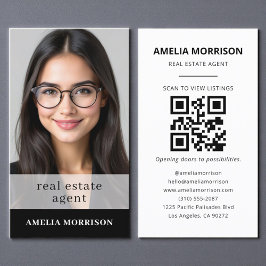 Schwarz-weiß Real Anwesen Agent QR Code Foto Visitenkarte