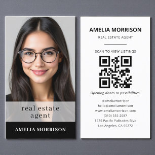 Schwarz-weiß Real Anwesen Agent QR Code Foto Visitenkarte