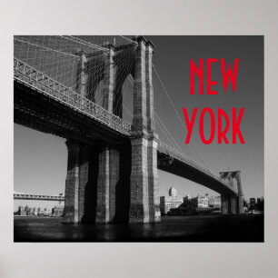 Schwarz-weiß Red Brooklyn Bridge New York City Poster