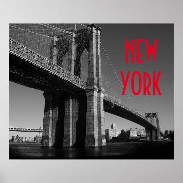 Schwarz-weiß Red Brooklyn Bridge New York City Poster (Vorne)