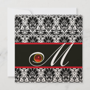 SCHWARZ-WEISS RED CHAMPAGNE DAMASK MONOGRAM Ruby Einladung