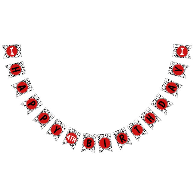 Schwarz-weiß Red Dalmatiner Happy Birthday Party Wimpelkette (Alle)