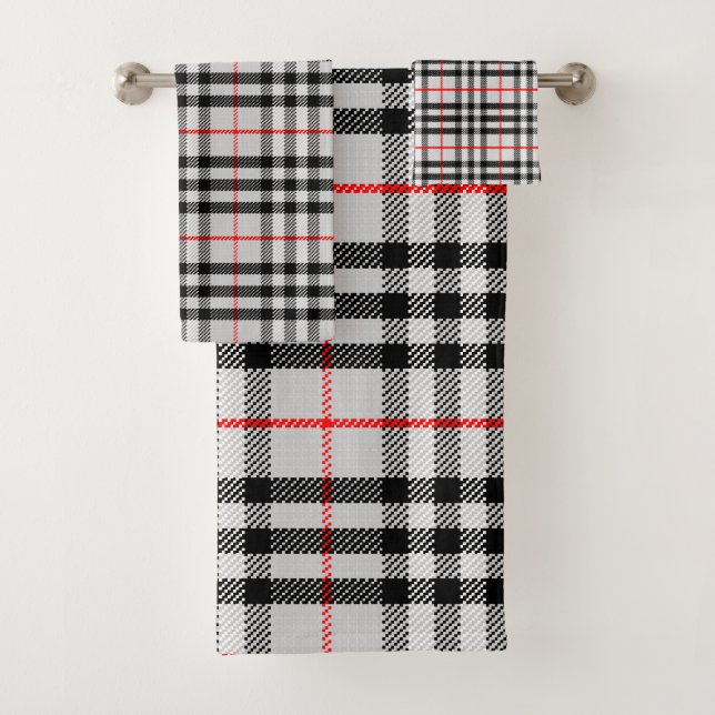 Schwarz-weiß Red Gingham | Klassisches Scheckgeweb Badhandtuch Set (Insitu)