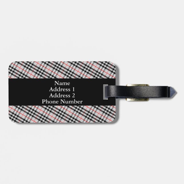 Schwarz-weiß Red Gingham | Klassisches Scheckgeweb Gepäckanhänger (Rückseite horizontal)
