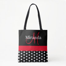Schwarz-weiß Red Monogram Script Polka Dots