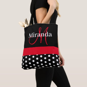Schwarz-weiß Red Monogram Script Polka Dots