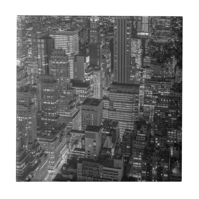 Schwarz-weiß Red New York City Skyline Fliese (Vorderseite)