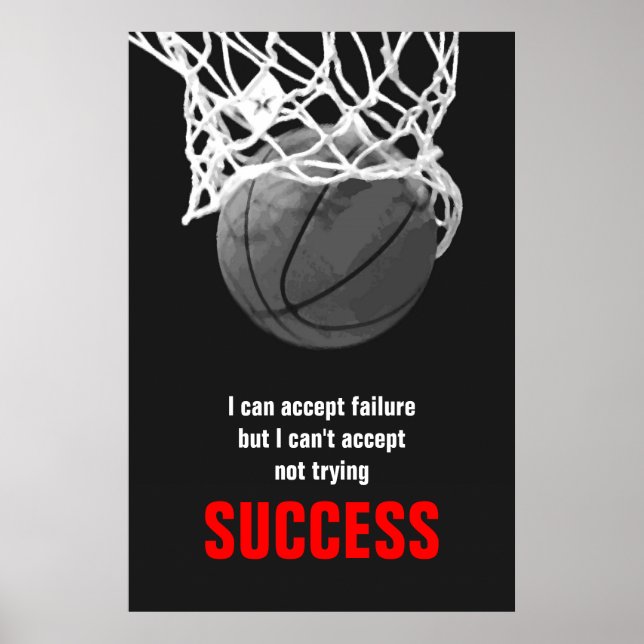 Schwarz-weiß Red Success Zitat Basketball Poster (Vorne)