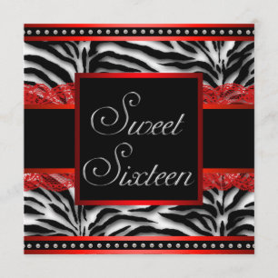 Schwarz-weiß Red Zebra Sweet 16 Party Einladung