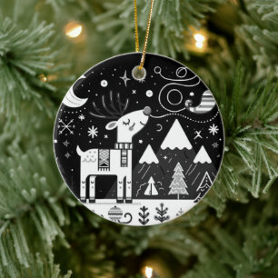 Schwarz-Weiß-Rentier-Muster Keramik Ornament