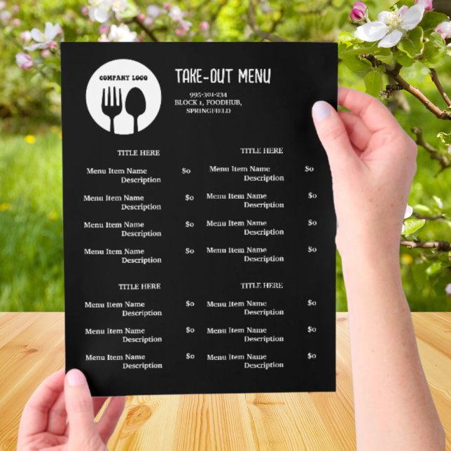 Schwarz, Weiß Restaurant Abholmenü mit QR-Code Flyer (Von Creator hochgeladen)