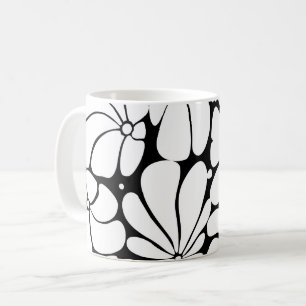 Schwarz-Weiß-Retro-70er-Blumen-Grafikdesign Kaffeetasse