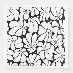 Schwarz-Weiß-Retro-70er-Jahre-Blumen-Grafikdesign Serviette