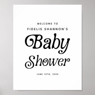 Schwarz-Weiß Retro Baby Dusche Begrüßungszeichen Poster