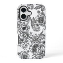 Schwarz-weiß-retro-blumen Linienkunst-Handyhülle