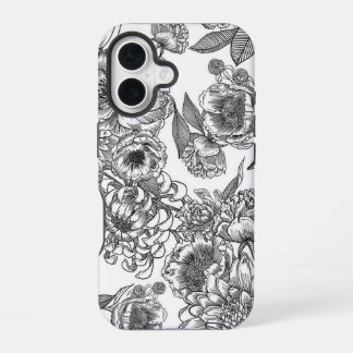 Schwarz-weiß-retro-blumen Linienkunst-Handyhülle iPhone 16 Hülle