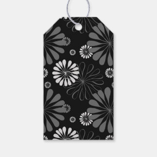 Schwarz-weiß Retro-Blumenmuster Geschenkanhänger