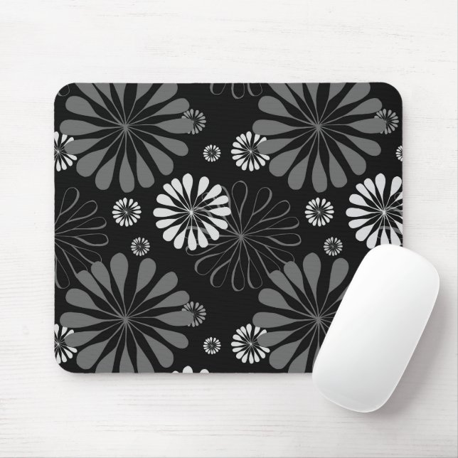Schwarz-weiß Retro-Blumenmuster Mousepad (Mit Mouse)