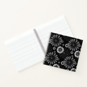 Schwarz-Weiß-Retro-Blumenmuster Notizbuch