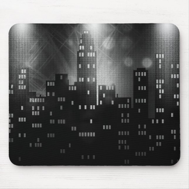 Schwarz-Weiß-Retro-City-Skyline Mousepad (Vorne)