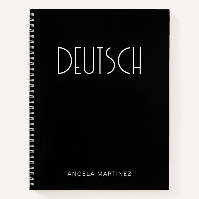 Schwarz-Weiß-Retro-Deutsch-Sprachstudie Notizbuch (Vorderseite)
