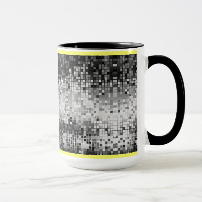 Schwarz-Weiß-Retro-DiscoBall-Spiegelmuster Tasse (Rechts)