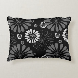 Schwarz-weiß retro floral dekokissen
