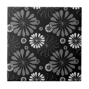 Schwarz-Weiß-Retro-Floral Fliese
